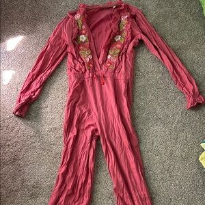 Mini Boden Rose Pink Embroidered Long-Sleeve One-Piece